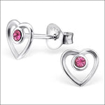 Sterling hart oorbellen met roze cubic