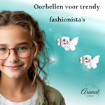 Vlinder oorstekers staal – 3 vlinders- zilverkleurig