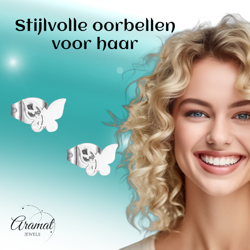 Vlinder oorstekers staal – 3 vlinders- zilverkleurig