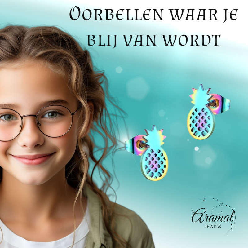 Stalen Oorbellen Ananas - Zomerse Accessoires