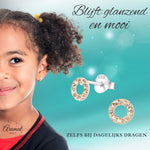 Zilveren open cirkel oorbellen champagne kristal