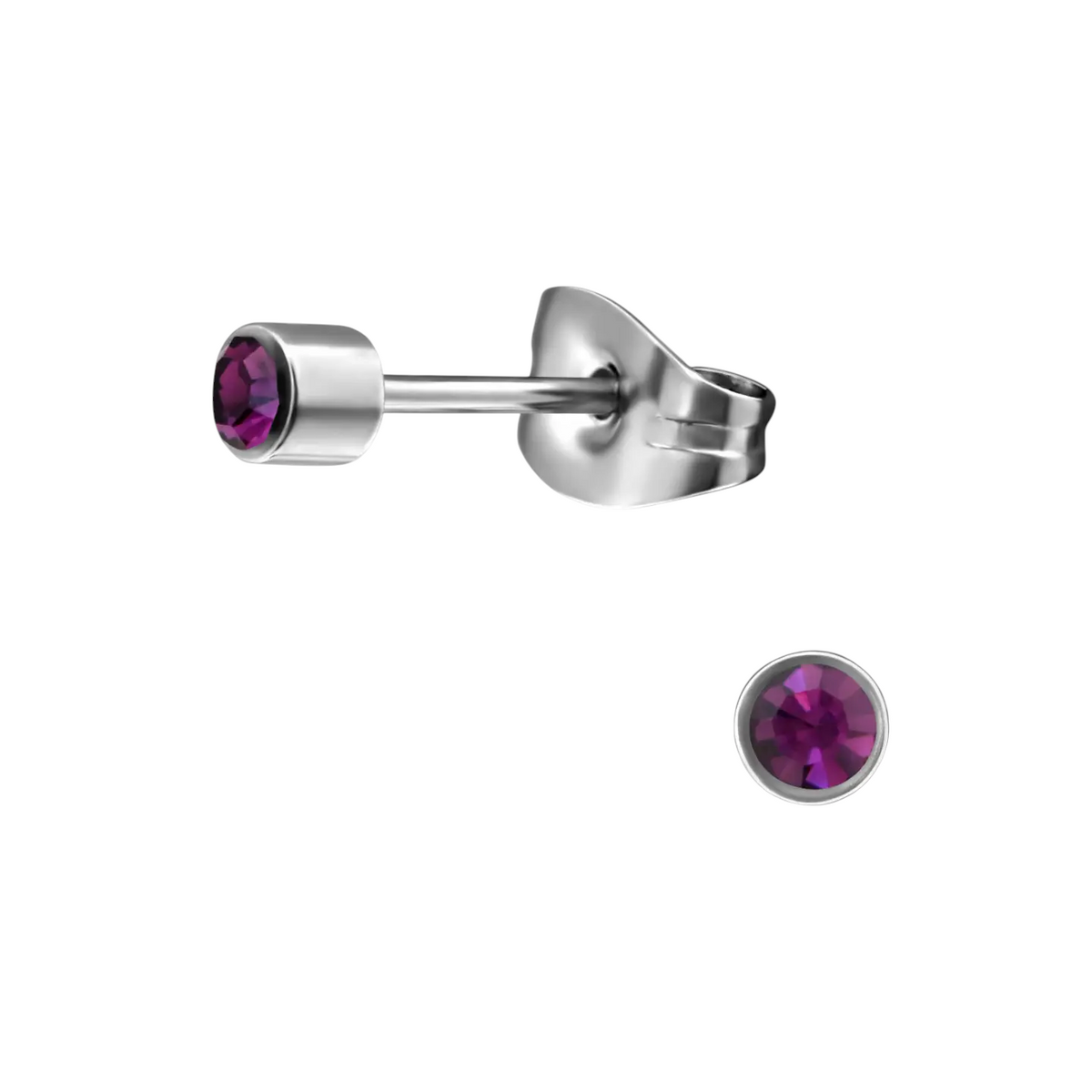 Mini oorstekers lavendel kristal – 3mm RVS