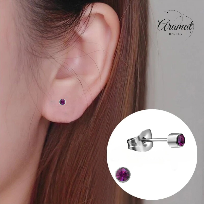Mini oorstekers lavendel kristal – 3mm RVS