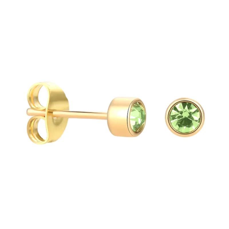 Stalen Kristallen Oorknopjes Goudkleurig / 4 Mm / Licht Groen | Oorbellen