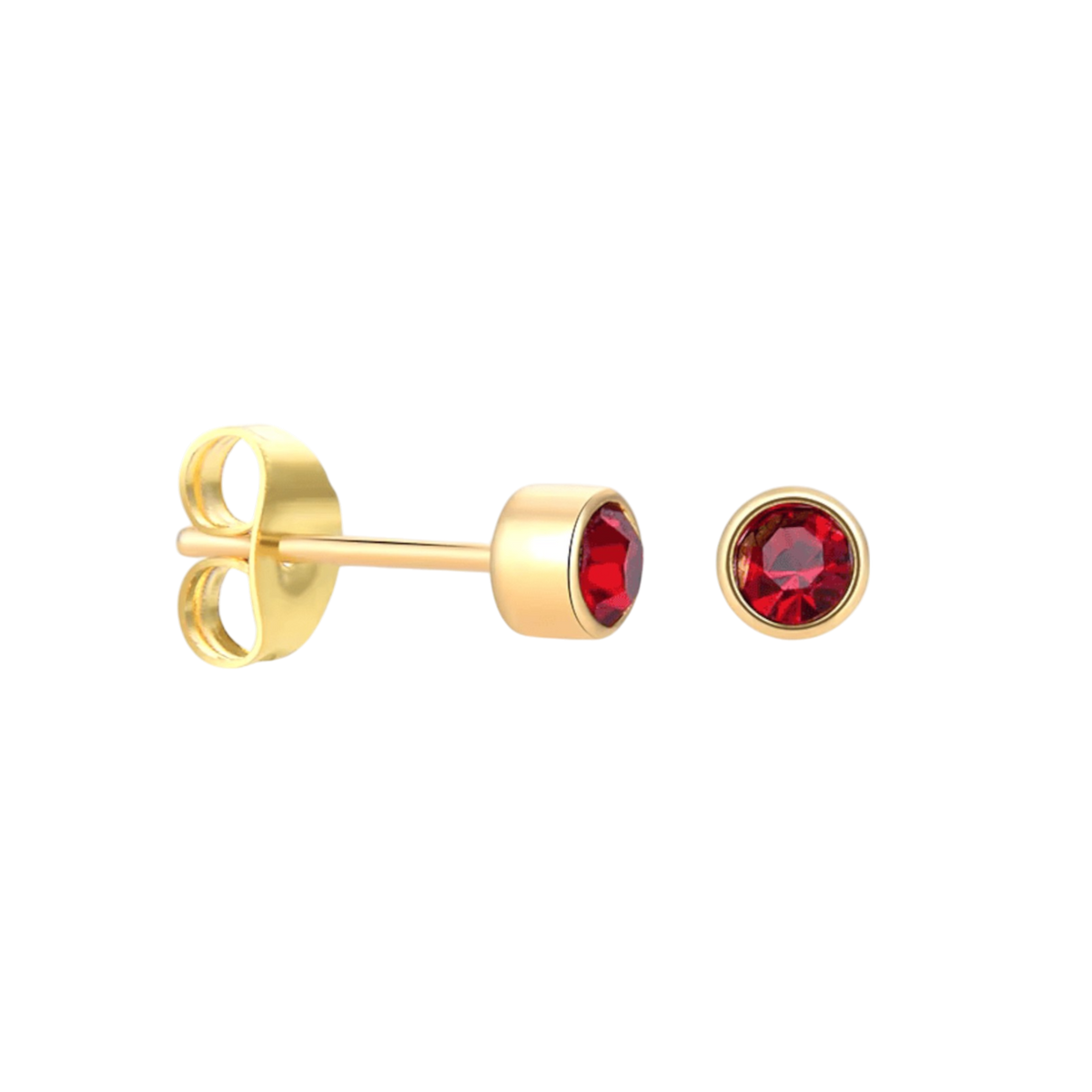 Stalen Kristallen Oorknopjes Goudkleurig / 4 Mm / Rood | Oorbellen