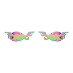 Regenboog hartjes oorstekers met vleugels – 11mm