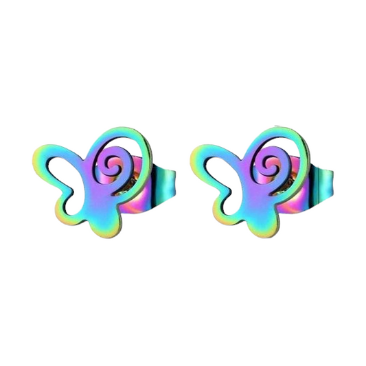 Butterfly stud earrings multi-coloured steel – 9mm open