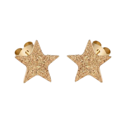 Star stud earrings gold color – sandblasted – 6mm