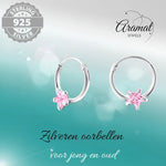 Zilveren Oorringen met Ster Zirkonia - Roze - 10mm