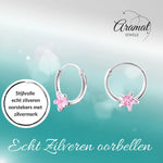 Zilveren Oorringen met Ster Zirkonia - Roze - 10mm