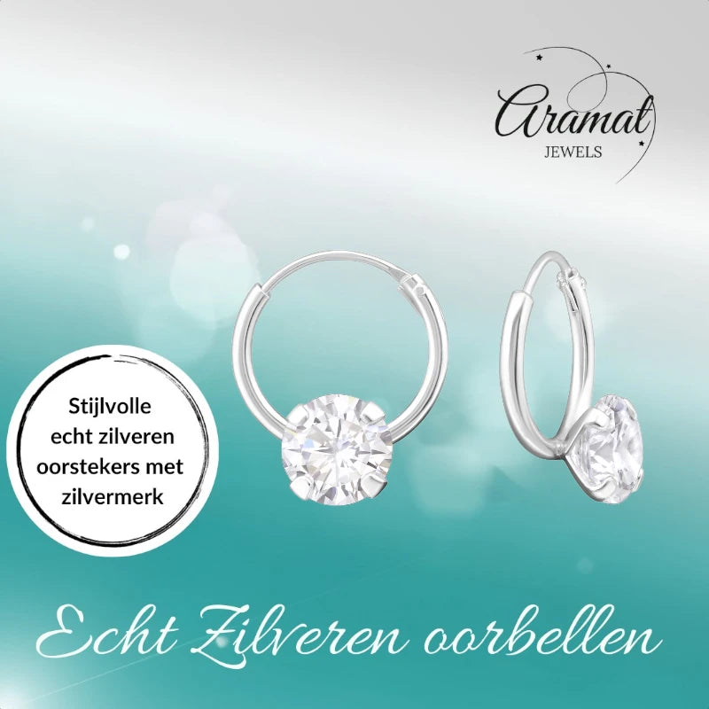 Zilveren Zirkonia Oorringetjes - 12mm - Transparant