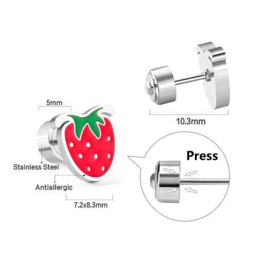Stainless Steel Kinder Oorstekers With Strawberry Design
