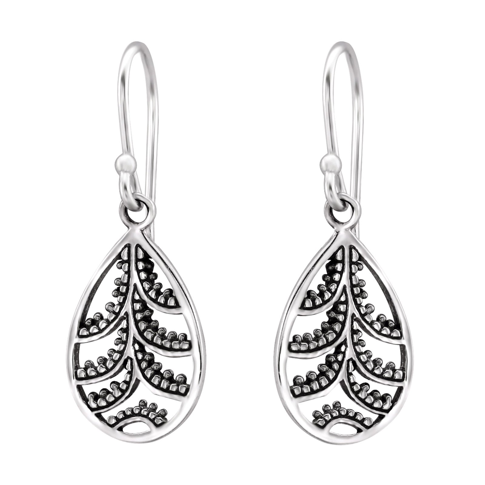 Zilveren Bali Druppel Oorbellen Met Zwarte Diamanten - Aramat Jewels