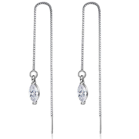 Zilveren Doortrek Oorbellen Met Witte Diamant - Aramat Jewels