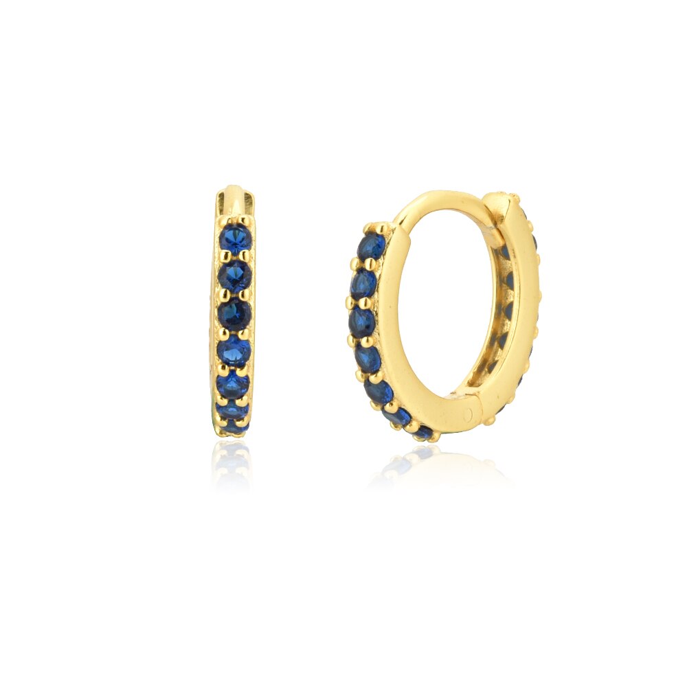 Blauwe Saffierhoepeloorbellen Met Zilveren Goldplated Mini Oorringetjes Zirkonia 9mm