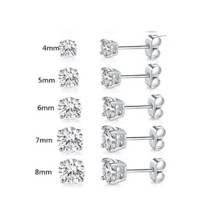 Vier Paar Diamanten Oorknopjes Met Transparante Zirkonia - Zilveren Oorbellen Vanaf 4mm