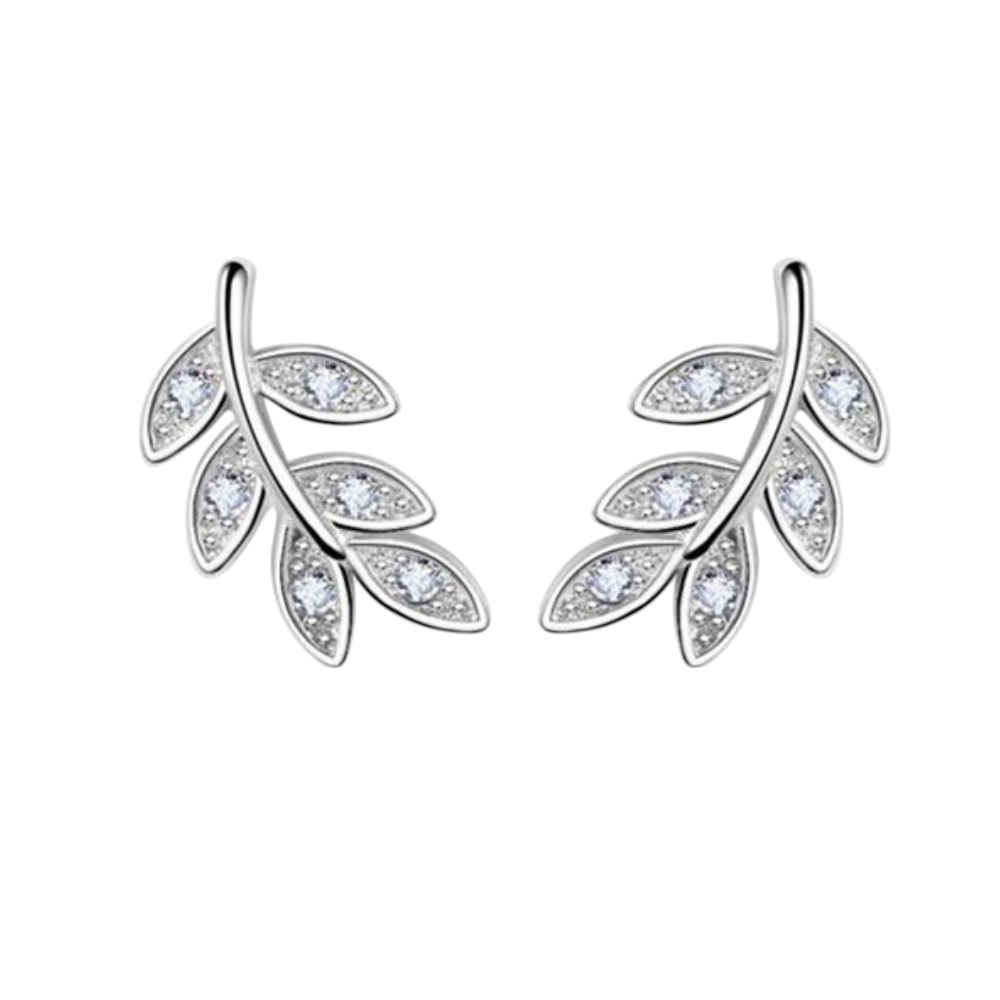 Zilveren Blaadje Oorbellen Zirkonia – 9x6mm