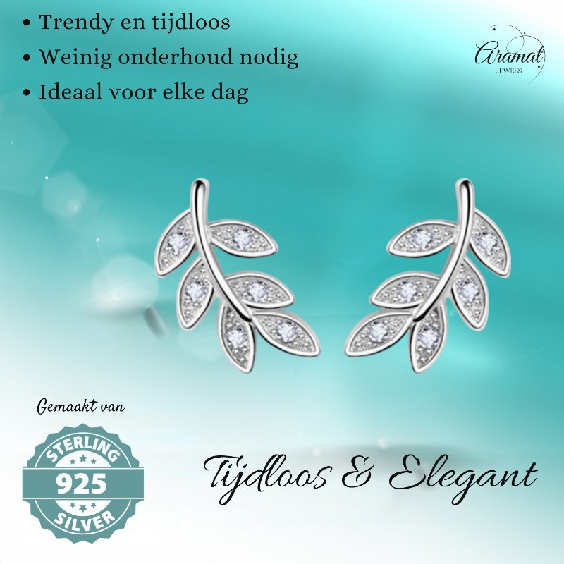 Zilveren Blaadje Oorbellen Zirkonia – 9x6mm