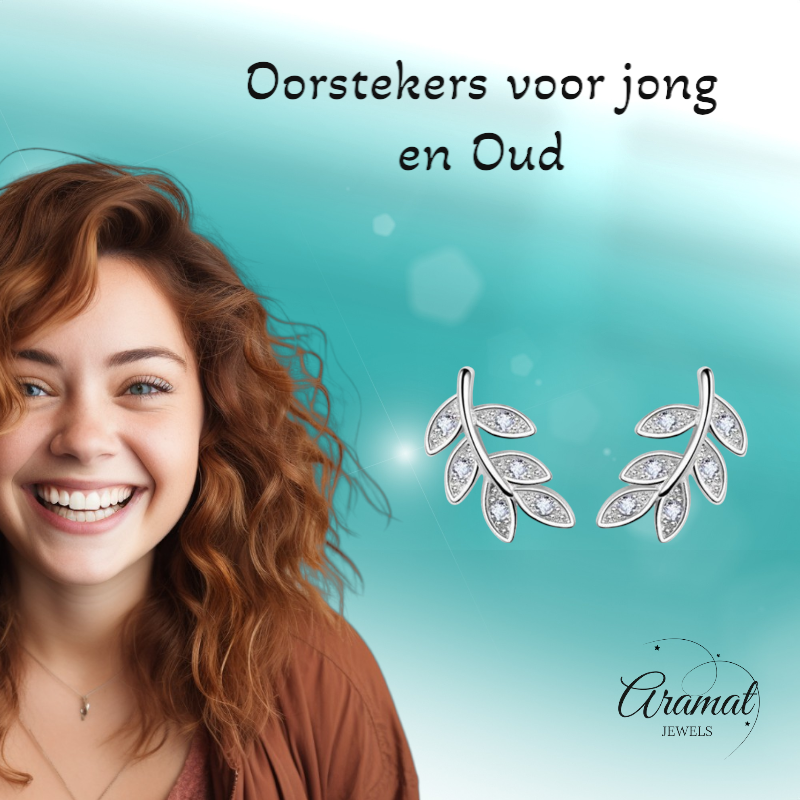 Zilveren Blaadje Oorbellen Zirkonia – 9x6mm