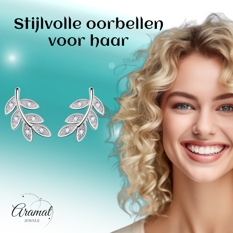 Zilveren Blaadje Oorbellen Zirkonia – 9x6mm