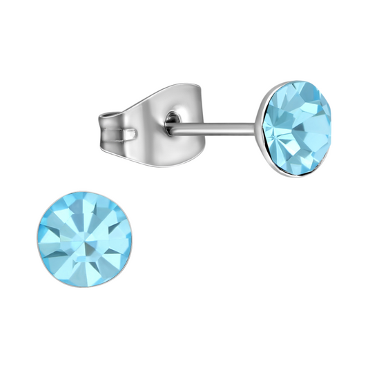 Steel Crystal Earrings with light blue stone – Silver color – 5mm