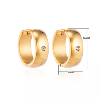 oor5791-se48164-Stalen gladde oorringen met steentje goudkleur-Aramat Jewels 