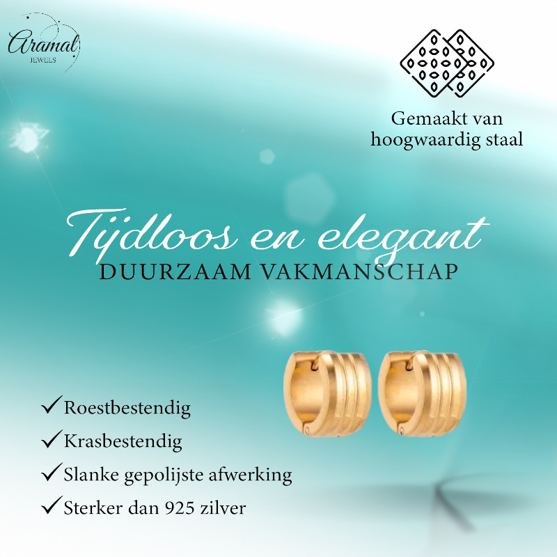 Goudkleurige Oorringen Uniseks - Twee Strepen - 13mm