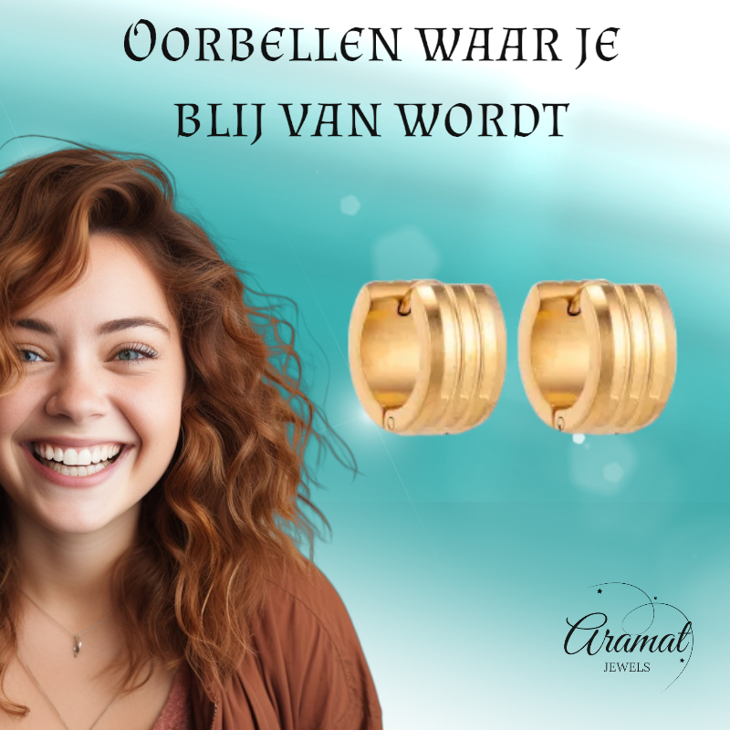 Goudkleurige Oorringen Uniseks - Twee Strepen - 13mm