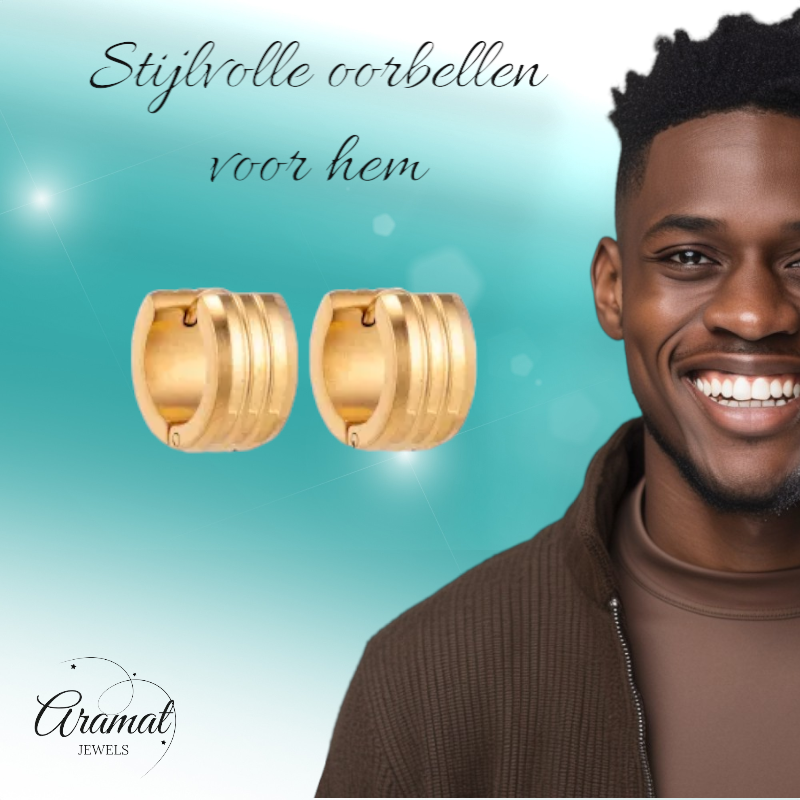Goudkleurige Oorringen Uniseks - Twee Strepen - 13mm