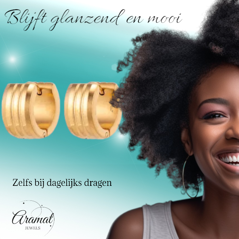 Goudkleurige Oorringen Uniseks - Twee Strepen - 13mm