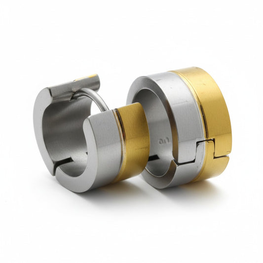 Bicolor Stainless Steel Earrings - Wide Stripes