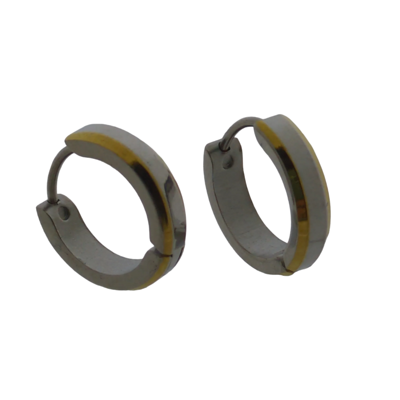 oor5889-Bicolor RVS Oorringen 16mm met Elegante Strepen-Aramat Jewels 