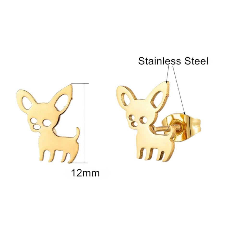 Goudkleurige Oorbellen met Stalen Chihuahua Hondjes van Aramat Jewels® Goudkleur