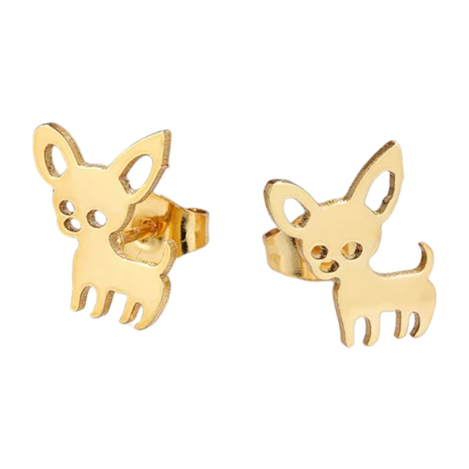 Goudkleurige Oorbellen met Stalen Chihuahua Hondjes van Aramat Jewels® Goudkleur