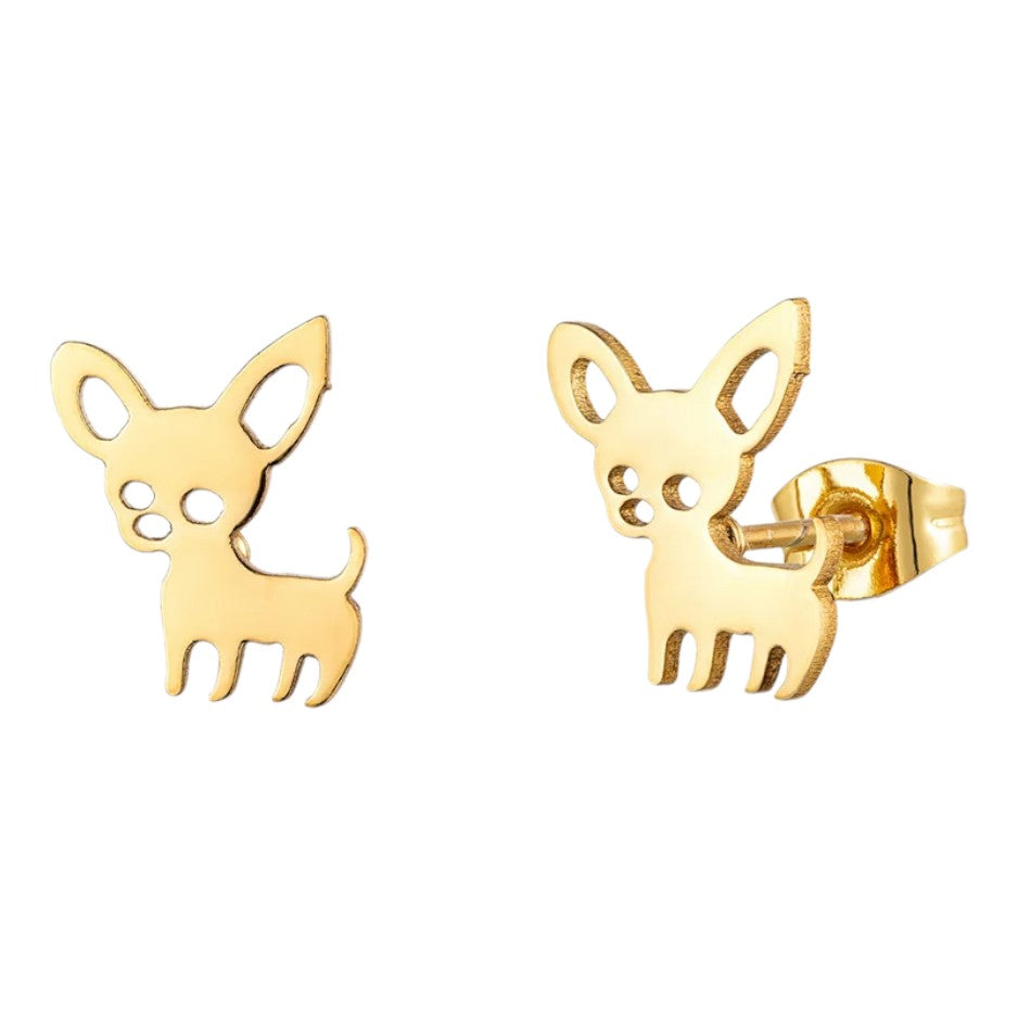 Goudkleurige Oorbellen met Stalen Chihuahua Hondjes van Aramat Jewels® Goudkleur