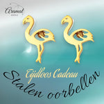 Goudkleurige Stalen Flamingo Oorbellen – Rvs Goudkleur