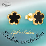 Stalen Bloem Oorbellen Goudkleur-zwart-9mm | Oorbellen