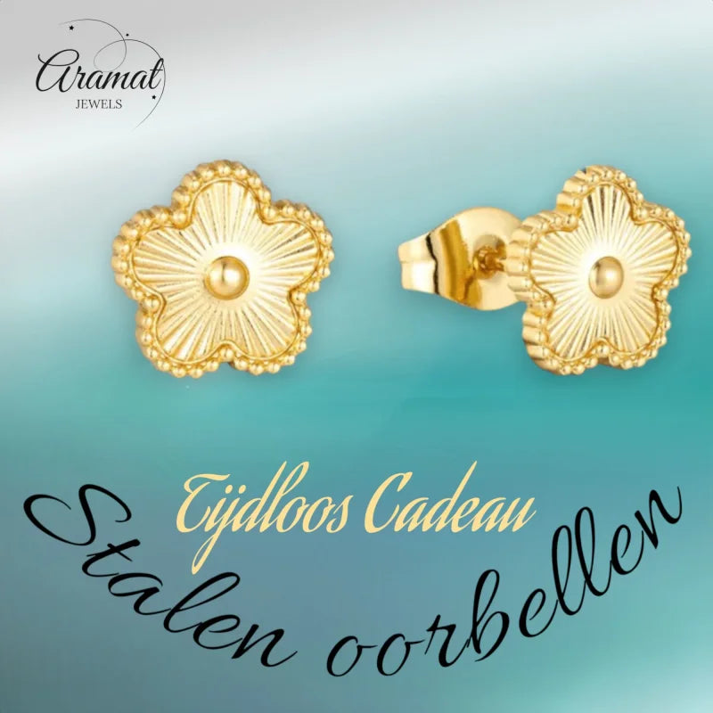 Stalen Bloem Oorbellen Goudkleur-9mm | Oorbellen