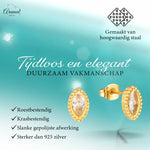 Stalen Zirkonia Oorbellen Ovaal met Bolletjes Rand-9x6mm | Oorbellen