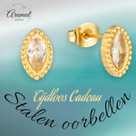 Stalen Zirkonia Oorbellen Ovaal met Bolletjes Rand-9x6mm | Oorbellen