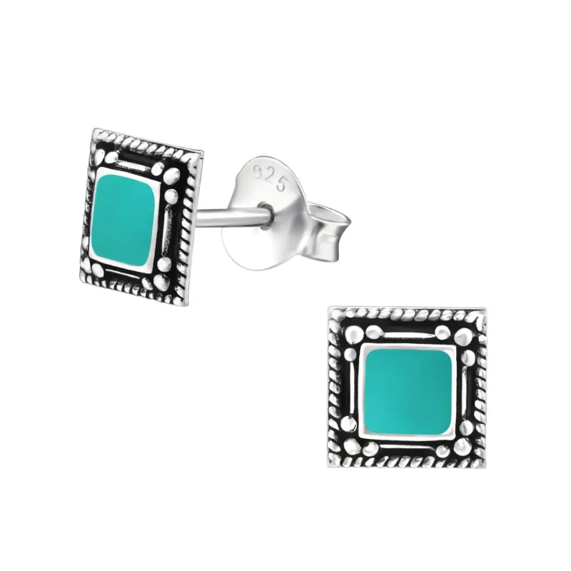 Sterling zilver en turquoise vierkante oorbellen