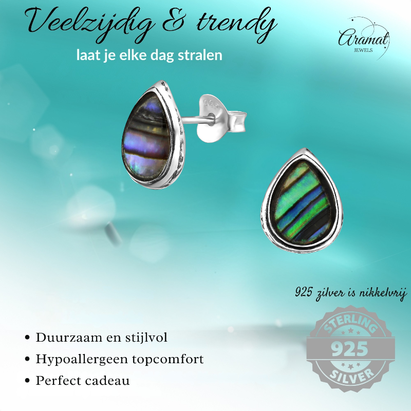 Zilveren Abalone Oorbellen 10x8 mm