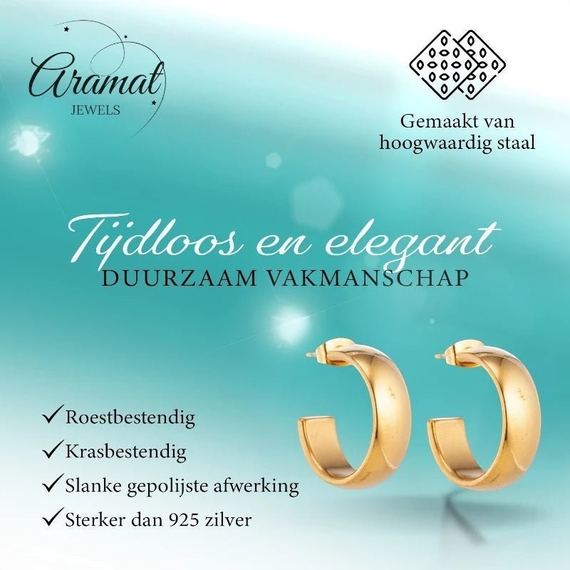 Oorbellen – 22mm Hoepel Creool Glad RVS Goudkleur Unisex - Aramat Jewels - Oorringen - cadeautip