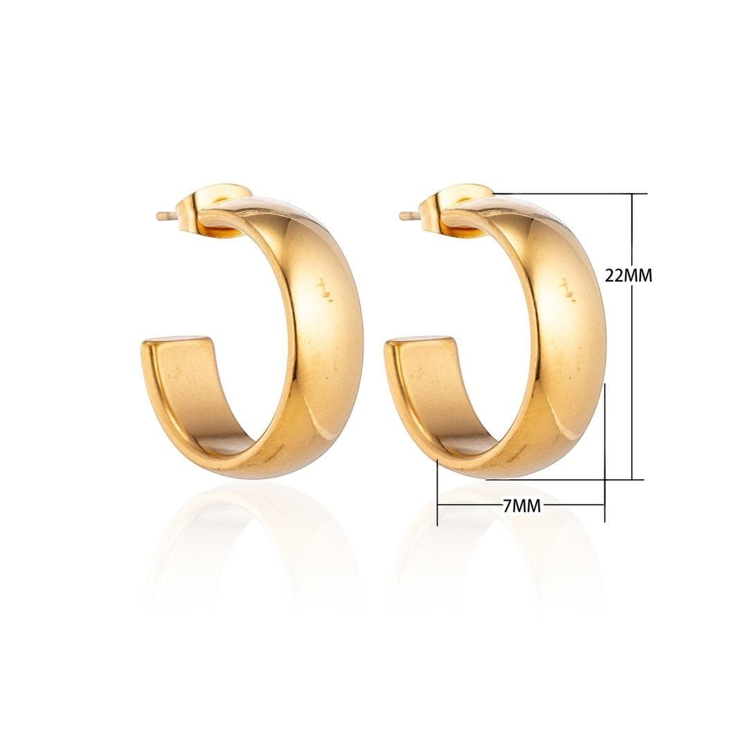 Oorbellen – 22mm Hoepel Creool Glad RVS Goudkleur Unisex - Aramat Jewels - Oorringen - cadeautip