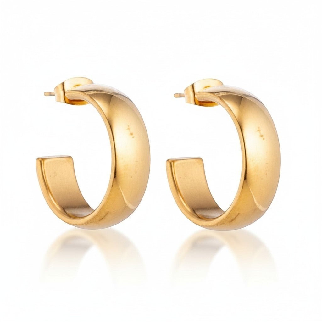 Oorbellen – 22mm Hoepel Creool Glad RVS Goudkleur Unisex - Aramat Jewels - Oorringen - cadeautip