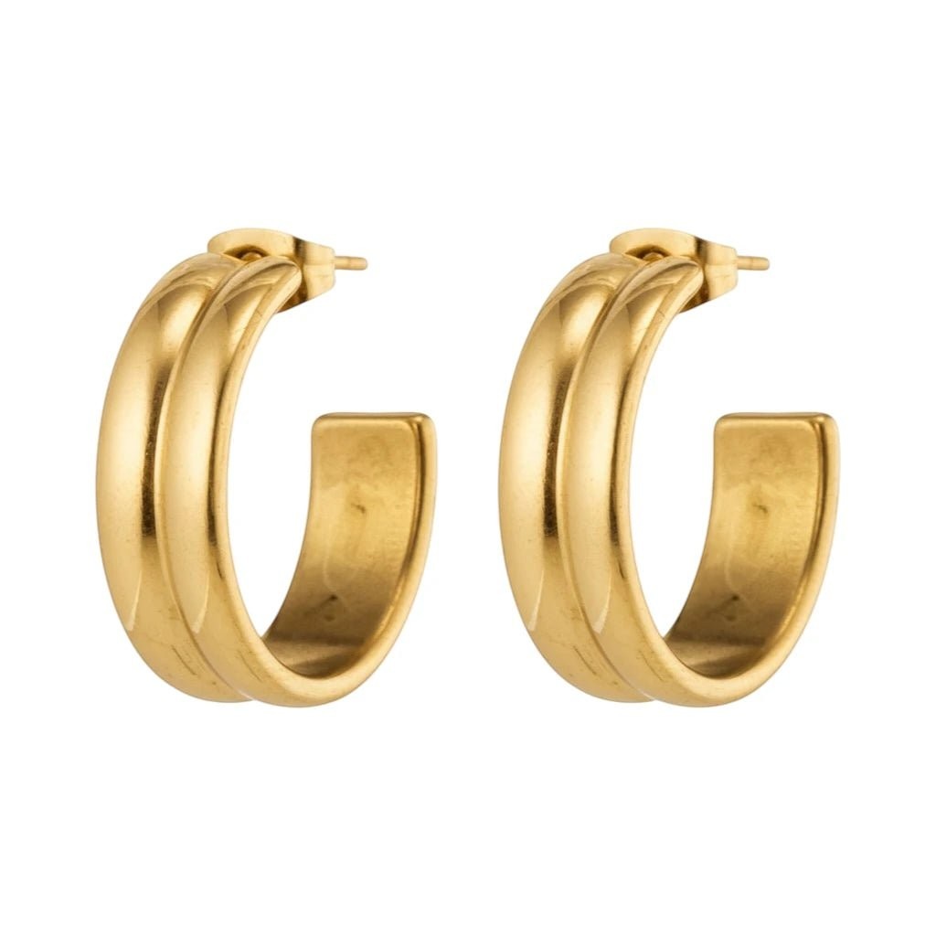 Oorbellen – 23mm Half - Hoop 2 Strepen RVS Goudkleur Dames - Aramat Jewels - Oorringen - cadeautip