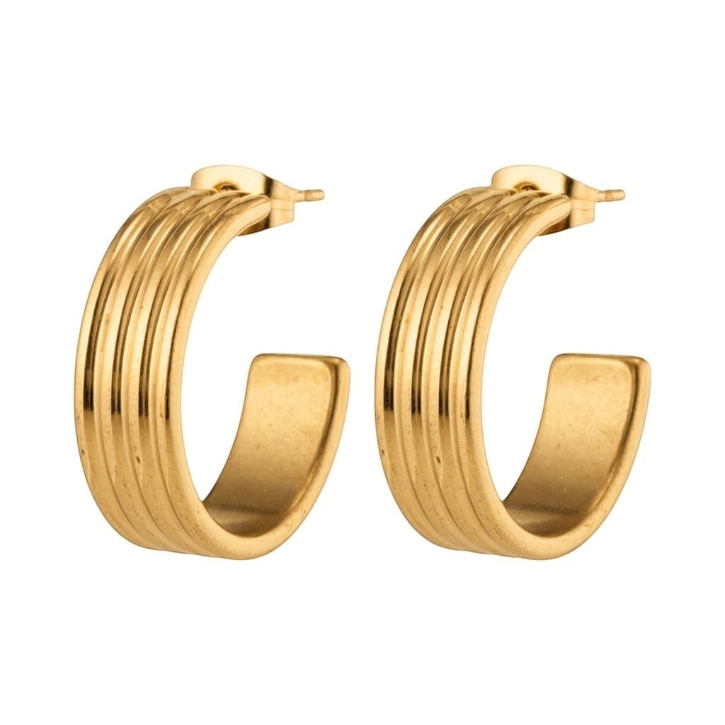 Oorbellen – 23mm Half - Hoop Streeprelief RVS Goudkleur Dames - Aramat Jewels - Oorringen - cadeautip