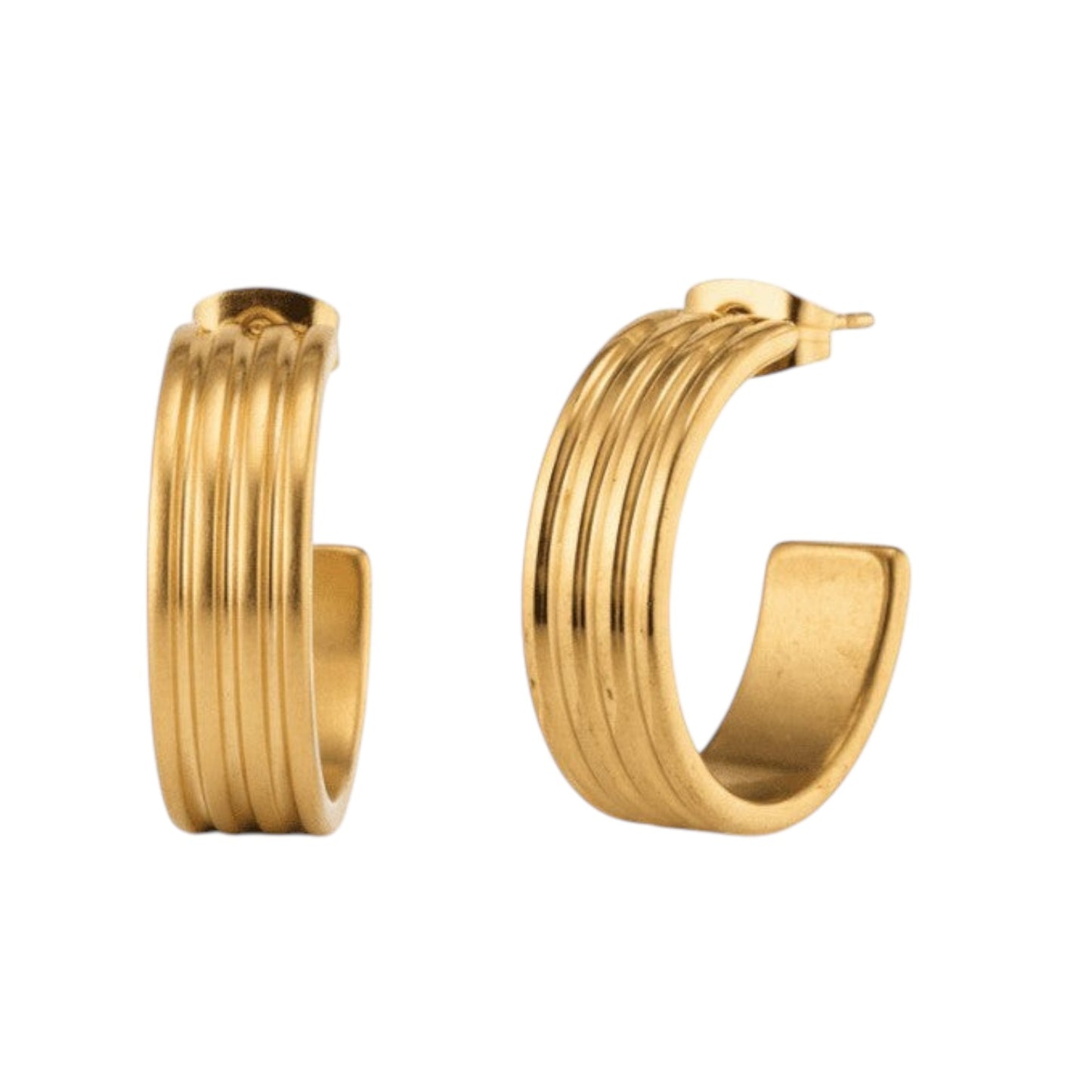 Oorbellen – 23mm Half - Hoop Streeprelief RVS Goudkleur Dames - Aramat Jewels - Oorringen - cadeautip