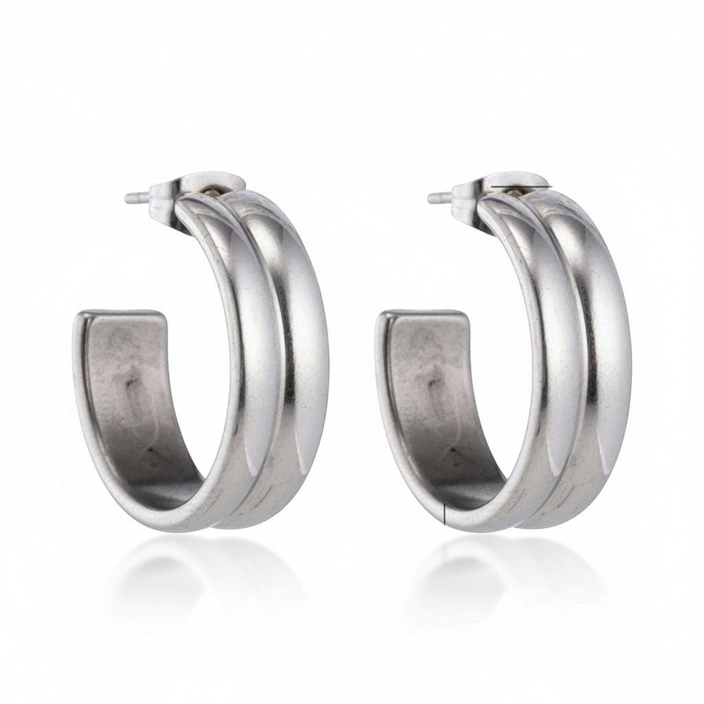 Oorbellen – 23mm Hoepel Creool 2 Lijnen RVS Zilverkleur Unisex - Aramat Jewels - Oorringen - cadeautip