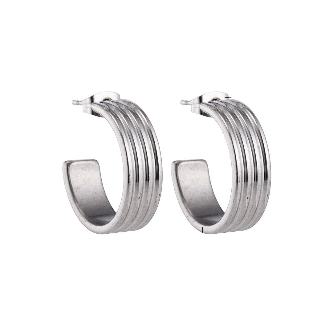 Oorbellen – 23mm Hoepel Creool 4 Lijnen RVS Zilverkleur Unisex - Aramat Jewels - Oorringen - cadeautip